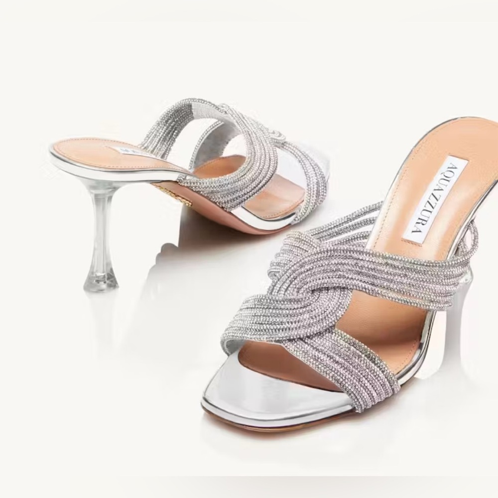 AQUAZZURA Gatsby Silver Embellished Mule, 75mm SZ 40 (SZ 10). NWT.
